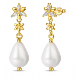 boucles d'oreilles or perle et fleurs ornées