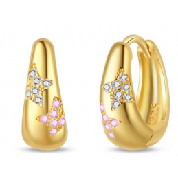 boucles d'oreilles or étoile rose et blanche