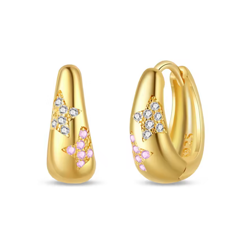 boucles d'oreilles or étoile rose et blanche boucles d'oreilles or étoile rose et blanche