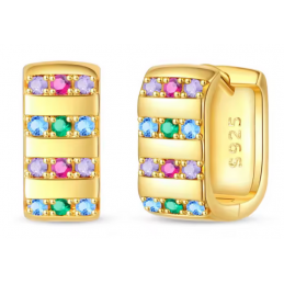 boucles d'oreilles or ligne de strass rose violet vert bleu