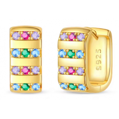 boucles d'oreilles or ligne de strass rose violet vert bleu