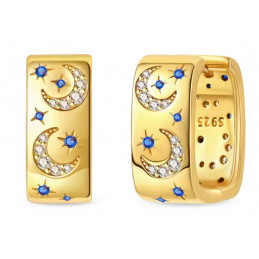 boucles d'oreilles or carré lune étoile bleu