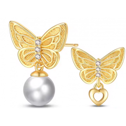 boucles d'oreilles papillon or perle blanche et coeur