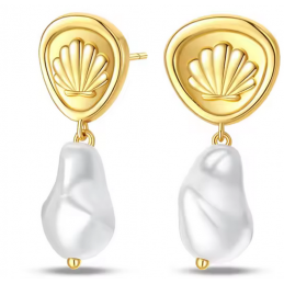 boucles d'oreilles coquillage or et perle blanche