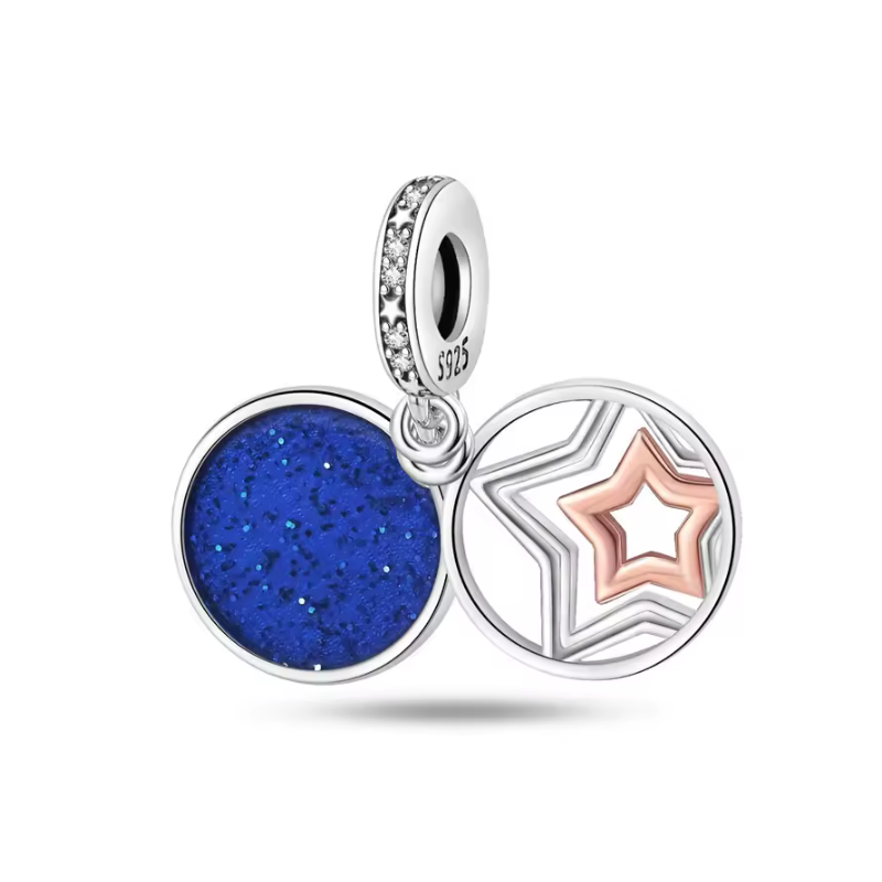 Charm pour bracelet étoile argent or sur fond bleu