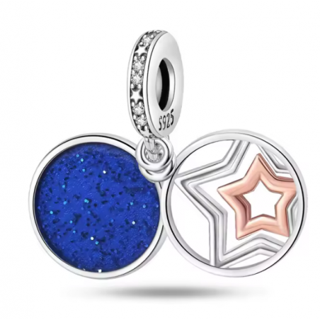 Charm pour bracelet étoile argent or sur fond bleu