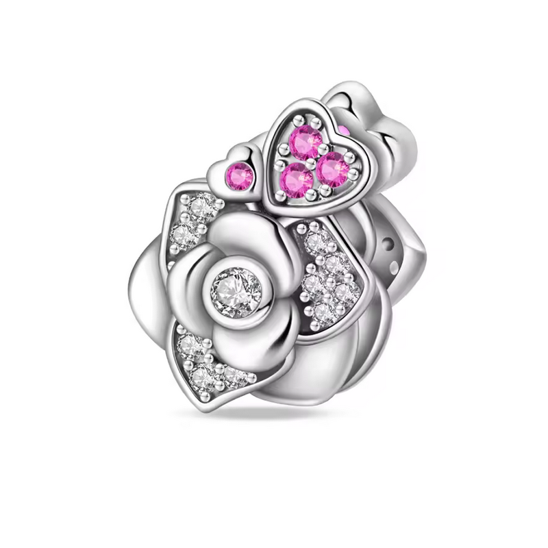 Charm pour bracelet grande fleur diamant coeur pierre violette