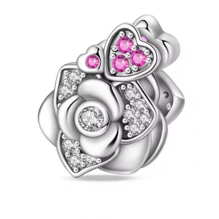 Charm pour bracelet grande fleur diamant coeur pierre violette