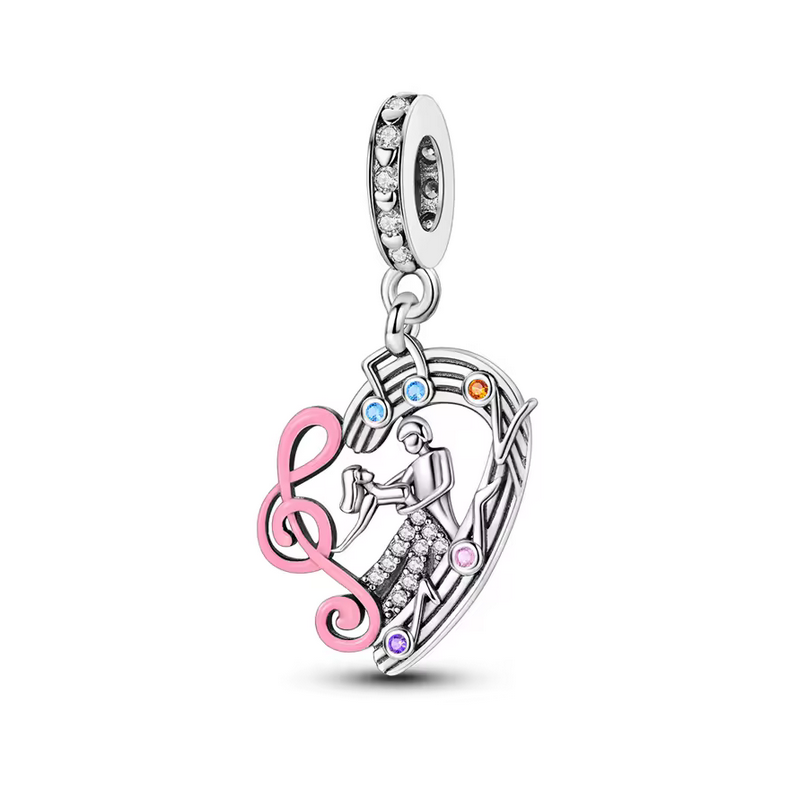 Charm pour bracelet cadeau danseuse coeur note de musique