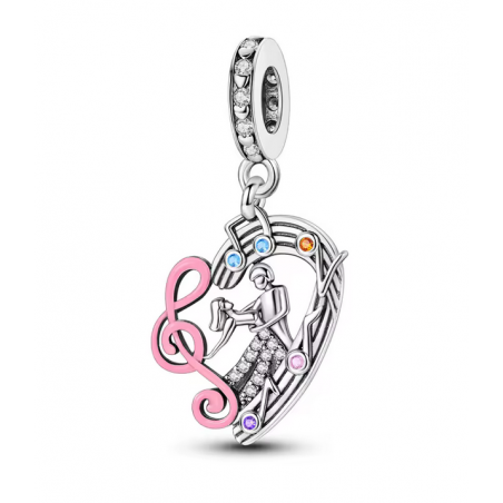 Charm pour bracelet cadeau danseuse coeur note de musique