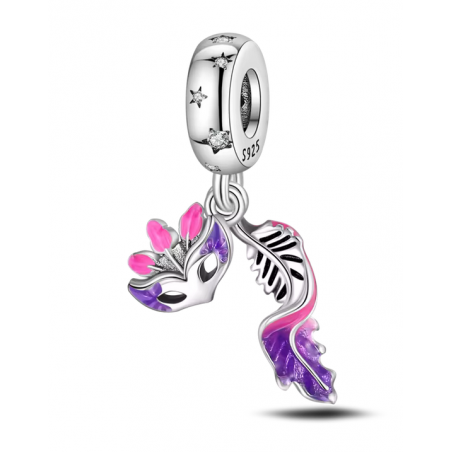 Charm pour bracelet masque carnaval fête plume