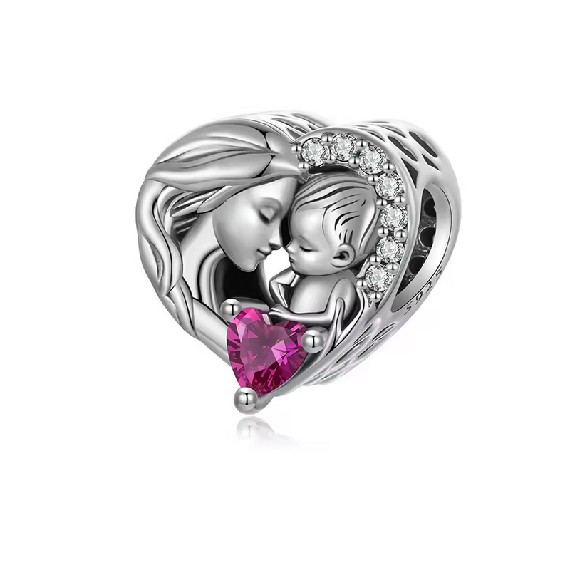Charm pour bracelet cadeau maman naissance coeur violet
