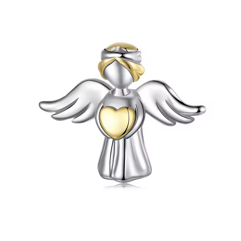 Charm pour bracelet ange argent avec coeur or Charm pour bracelet ange argent avec coeur or