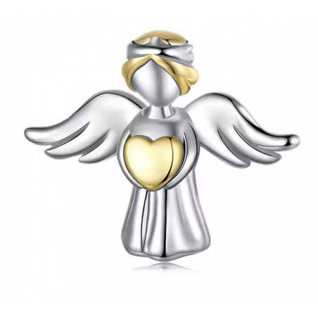 Charm pour bracelet ange argent avec coeur or