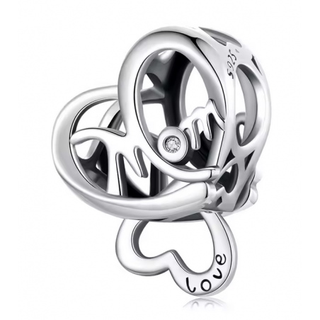 Charm pour bracelet double coeur courbe maman je t'aime
