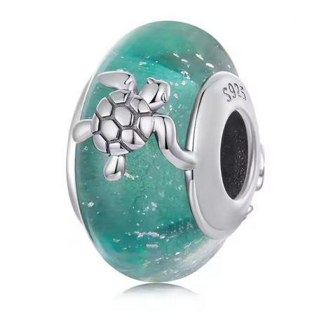 Charm pour bracelet murano vert petite tortue