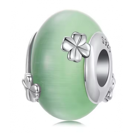 Charm pour bracelet murano vert fleur trèfle porte bohneur