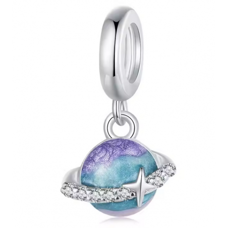 Charm pour bracelet planète anneau étoilé argent