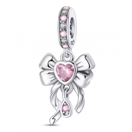 Charm bijou pour bracelet noeud et pierre rose