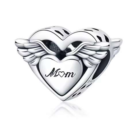 Charm pour bracelet coeur avec des petites ailes d'ange maman