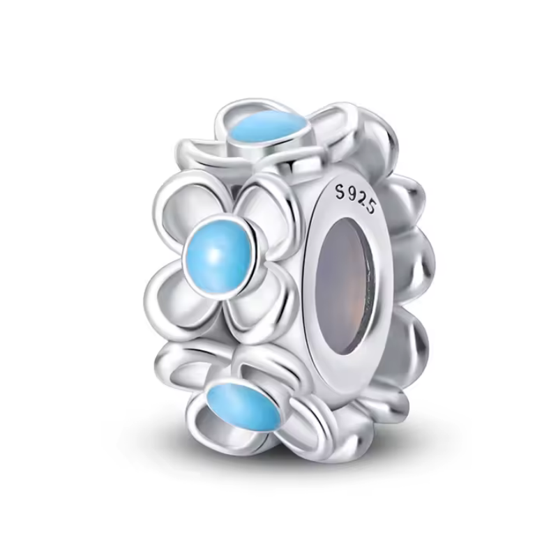 Charm pour bracelet séparateur bloqueur fleur bouton bleu