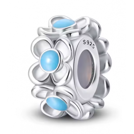 Charm pour bracelet séparateur bloqueur fleur bouton bleu