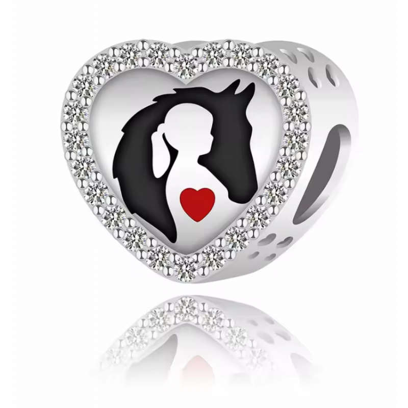 Charm pour bracelet fille cheval dans le coeur équitation Charm pour bracelet fille cheval dans le coeur équitation