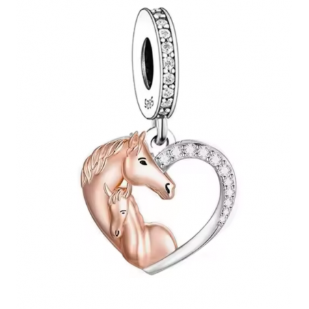 Charm pour bracelet deux chevaux or rose équitation