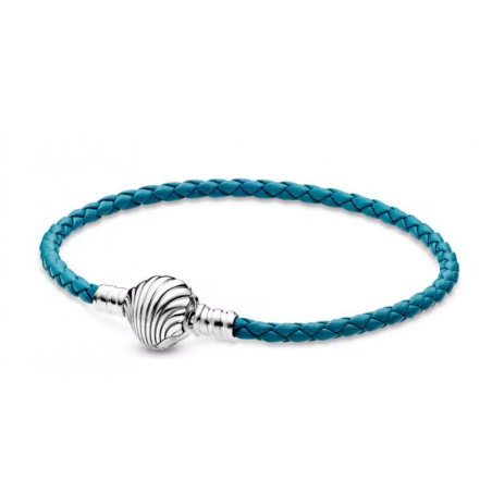 bracelet pour charm bleu tréssé coquillage argent