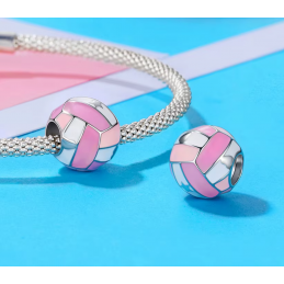 Charm bijou pour bracelet ballon de volley rose