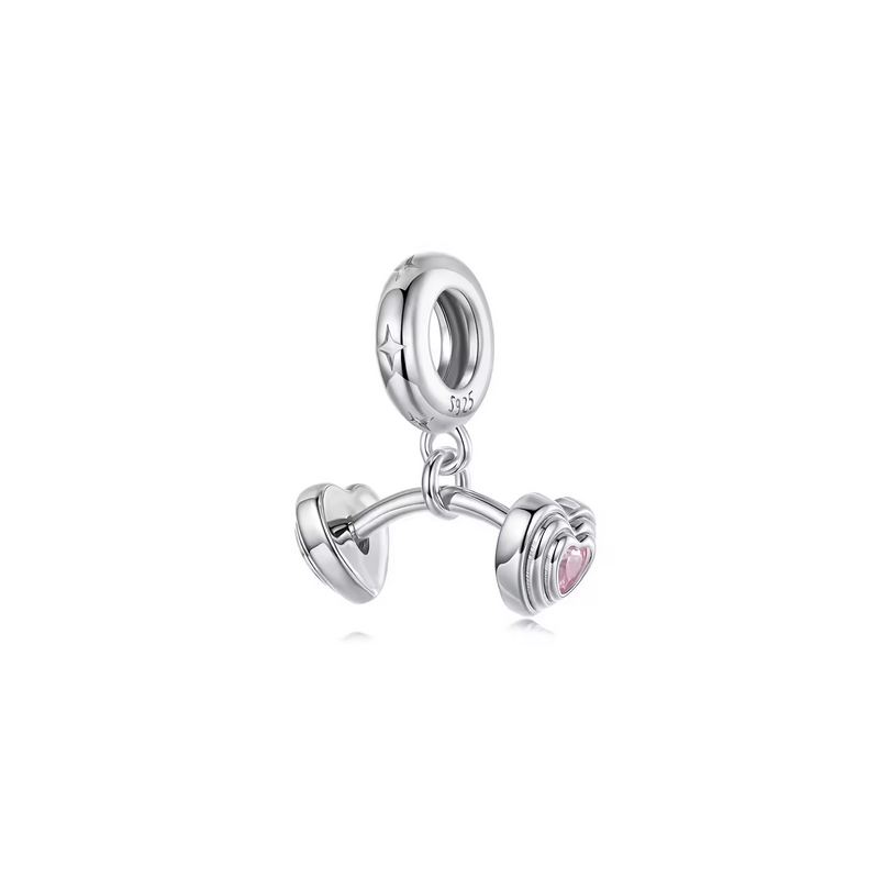 Charm pour bracelet argent haltères crossfit sport coeur rose Charm pour bracelet argent haltères crossfit sport coeur rose