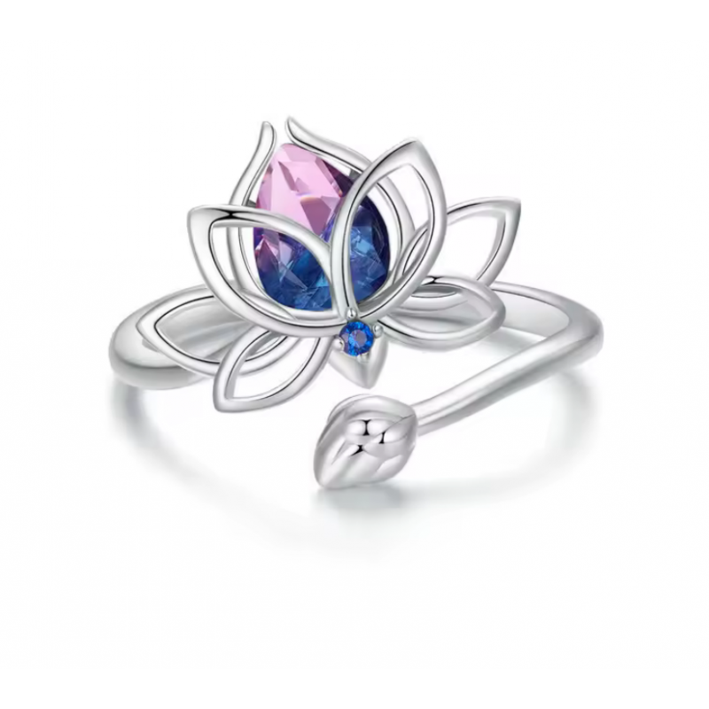 Bague fleur de lotus argent et pierre bleu réglable Bague fleur de lotus argent et pierre bleu réglable