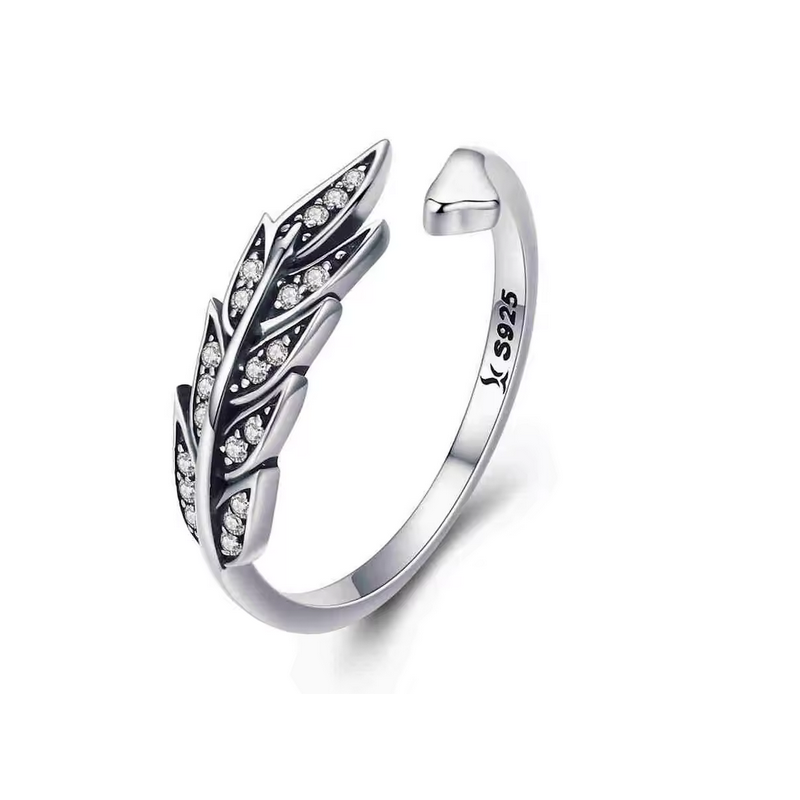 Bague tige de feuille argent réglable Bague tige de feuille argent réglable