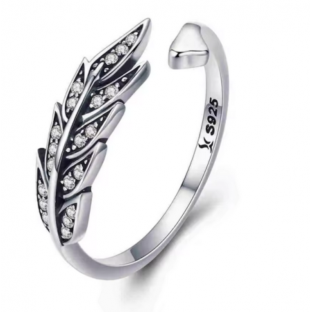 Bague tige de feuille argent réglable