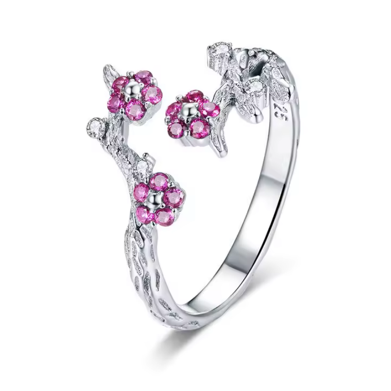 Bague petite fleur pierre violette argent réglable Bague petite fleur pierre violette argent réglable