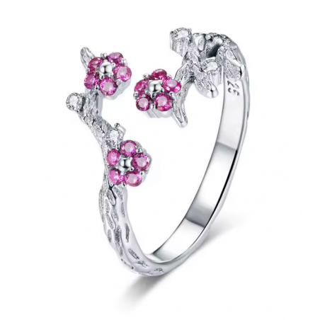 Bague petite fleur pierre violette argent réglable