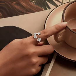 Bague petites fleurs argent perle réglable