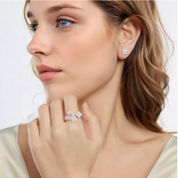 Bague petites fleurs argent perle réglable