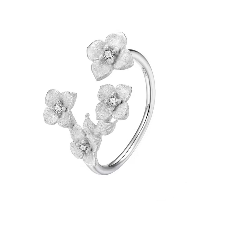 Bague petites fleurs argent perle réglable Bague petites fleurs argent perle réglable