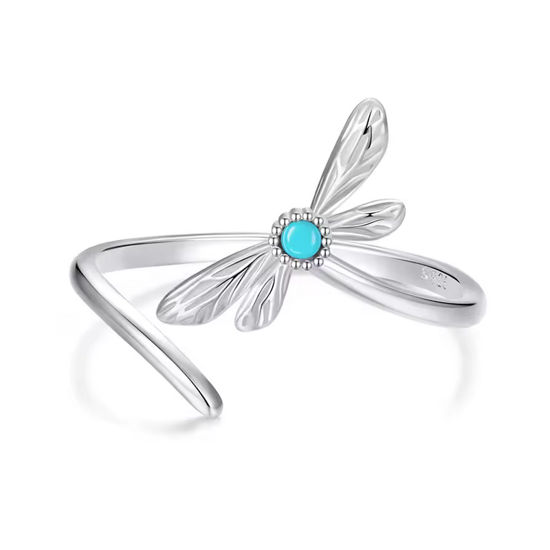 Bague libéllule pierre bleu turquoise réglable Bague libéllule pierre bleu turquoise réglable