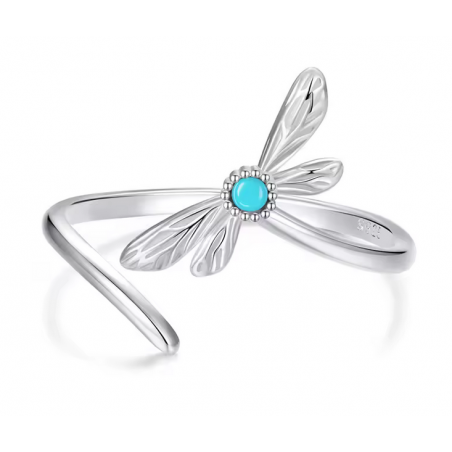 Bague libéllule pierre bleu turquoise réglable