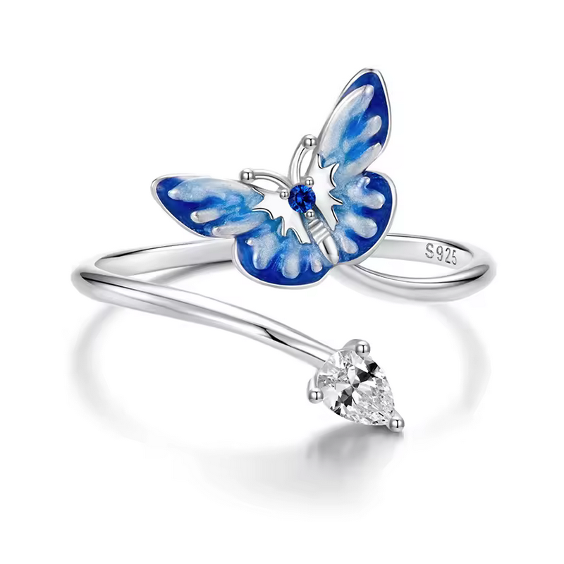 Bague papillon aile bleu diamant réglable Bague papillon aile bleu diamant réglable