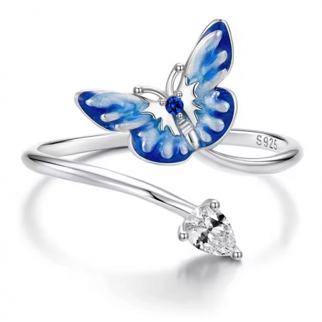 Bague papillon aile bleu diamant réglable
