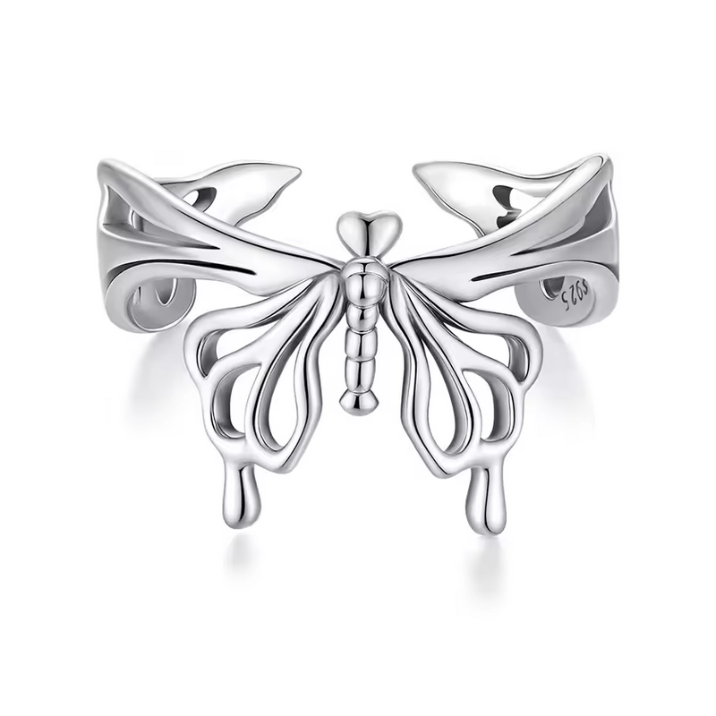 Bague grand papillon aile argent réglable Bague grand papillon aile argent réglable