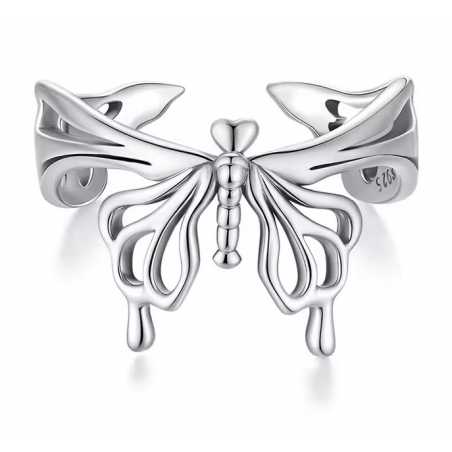 Bague grand papillon aile argent réglable
