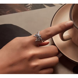 Bague grand papillon aile argent réglable