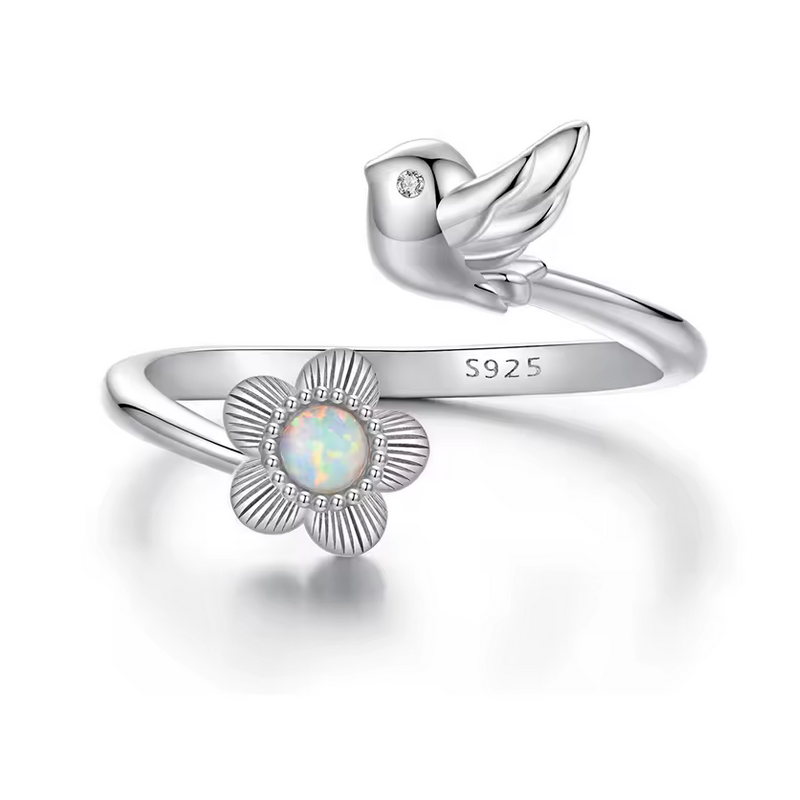 Bague oiseau et fleur réglable Bague oiseau et fleur réglable