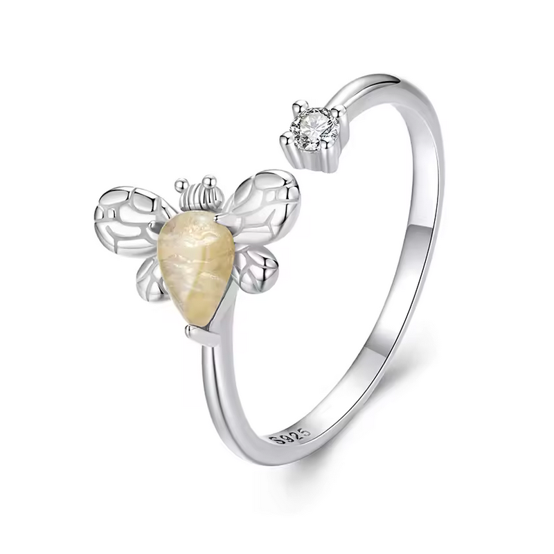 Bague petite abeille pierre jaune réglable Bague petite abeille pierre jaune réglable