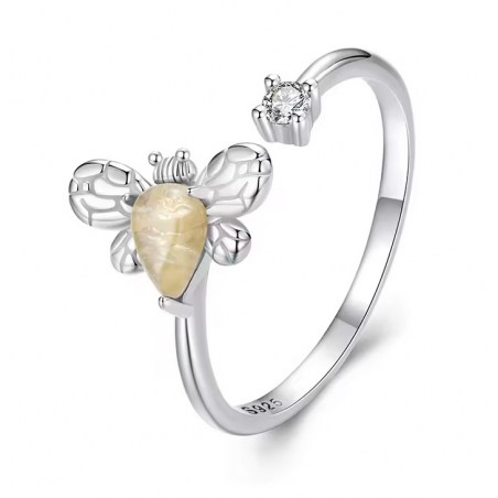 Bague petite abeille pierre jaune réglable