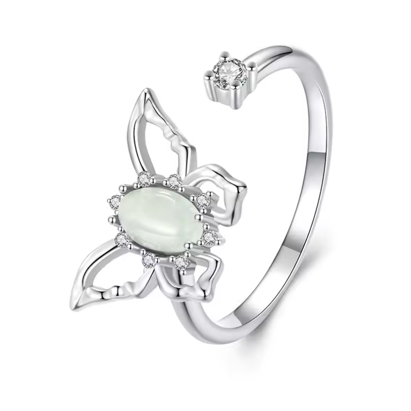 Bague papillon ajouré perle blanche réglable